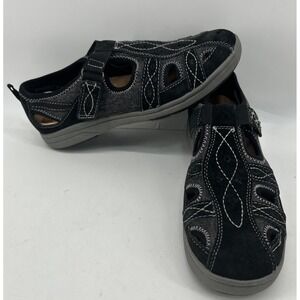 Earth Origins Effie Suede Fisherman Sandals Black Women's Size 7